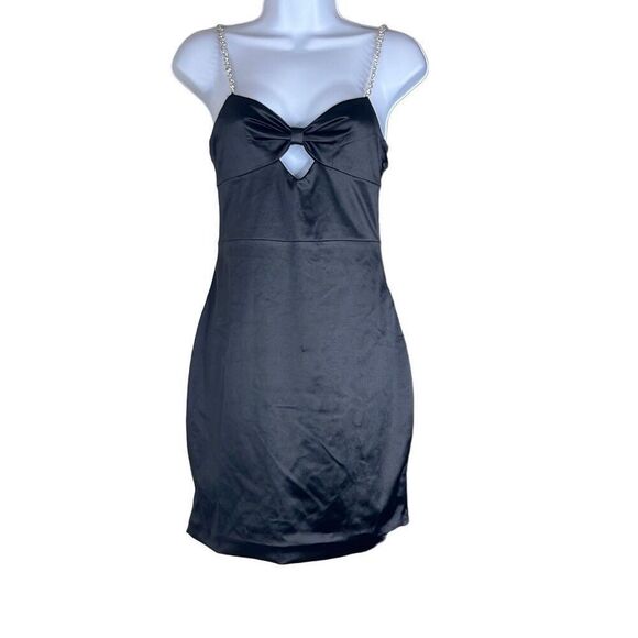 Meshki Black Arianna Mini Bodycon Dress Medium Rhinestone Straps Cut Outs Sexy - Picture 1 of 13